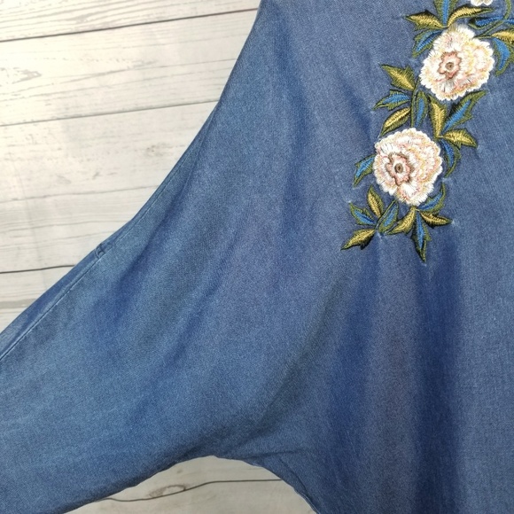 Zara Basic Z1975 Embroidered Denim Button Top - Picture 5 of 8
